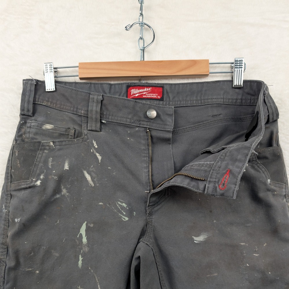 Milwaukee Pants Men 35x27 Black Faded Paint Splatter Distressed Workwear Utility